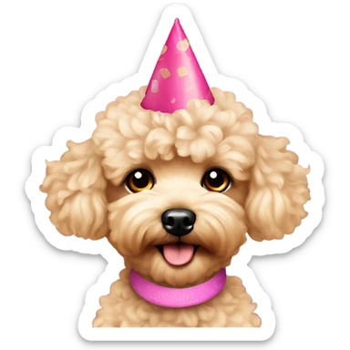 Blonde toypoodle maltipoo with birthdayhat sticker