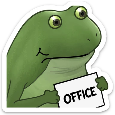 bufo frog meme style, bufo holding an 'out of office' sign, relaxed vacation vibe sticker