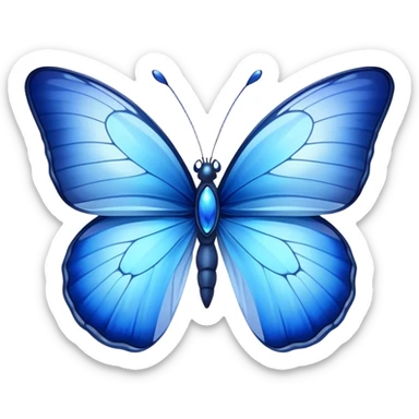 Cinematic Realistic Noble Blue Butterfly Portrait Emoji, Poised and graceful, with delicate, translucent wings rendered in vivid sapphire and indigo tones, a slender, elegant body with finely detailed textures, and gentle, reflective eyes, illuminated by soft natural light, high shine, intelligent and ethereal, styled with an air of refined natural beauty, focused and attentive, soft glowing outline, capturing the essence of a watchful and confident blue butterfly that appears to flutter out of the screen with effortless grace! sticker
