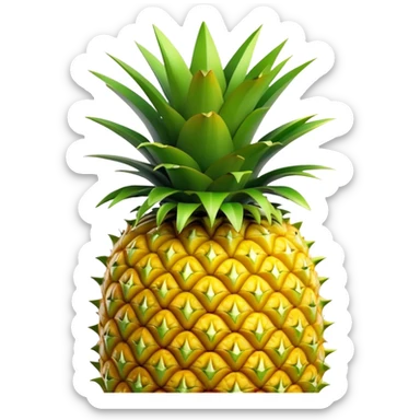 Cinematic Realistic Pineapple Emoji, Tropical and vibrant, with a golden-yellow textured skin and a crown of spiky green leaves on top. The body of the fruit is sharply geometric, its surface rich with natural patterns. Soft glowing outline, capturing the essence of exotic sweetness and tropical flair in a fresh pineapple! sticker