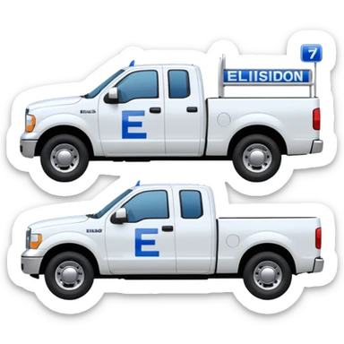 SINGLE WHITE PICKUP TRUCK SIDE VIEW "EllisDon" WRITTEN ON SIDE OF TRUCK BLUE LETTERS sticker