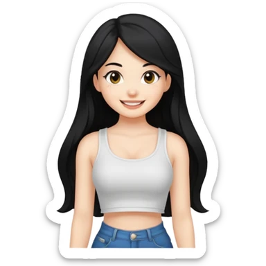 a black hair cute girl with white skin and Extreme Plung Crop Top, Long hair sticker