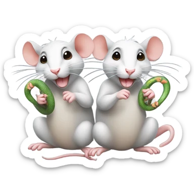 Two rats are holding a snake in their paws sticker