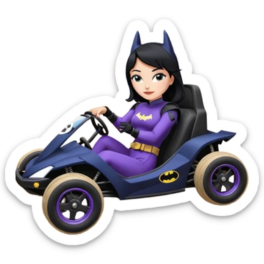 full size real-appearance road racing sexy buxom Batman’s feminine midnight-colored tight outfit sixty’s tv show dark stealthy accurate sporty safe plush deluxe Lego off-road pursuit drifting car lexus (black hair,reclining and relaxed torso and shoulders back against seat) rallycross kart  sticker