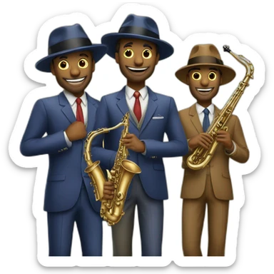Groupe hommes avec des constumes rayé et dans chapeau qui fait du jazz sticker
