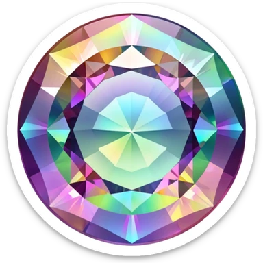 Round cut holographic mystic quartz gemstone with rainbow iridescence and sparkling facets sticker
