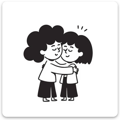 a warm hug between two cute characters, hand drawn doodle style, simple and charming sticker