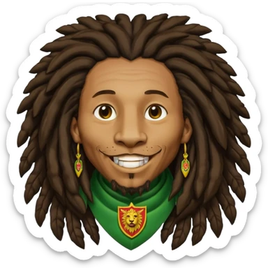 very realistic Bob Marley with gigantic dread locks in form heraldic crest with ethiopian lion sticker
