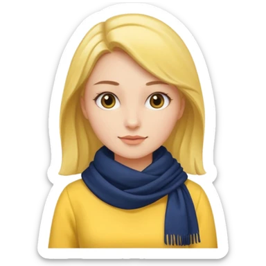 Woman with navy scarf, yellow dress sticker