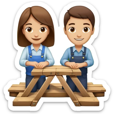 Two people working together on a small bridge, metaphor for building trust sticker