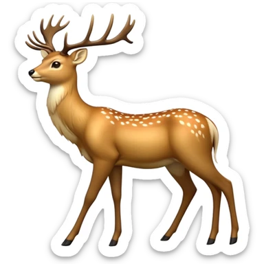 cinematic-[deer]-realistic-full-body-standing on all fours-emoji,-tail-tucked-close,-head-tilted-dramatically,-sleek-[fawn]-fur,-simplified-yet-realistic-focused-features,-highly-detailed,-glowing-with-an-almost-sarcastic-glow big antlers sticker