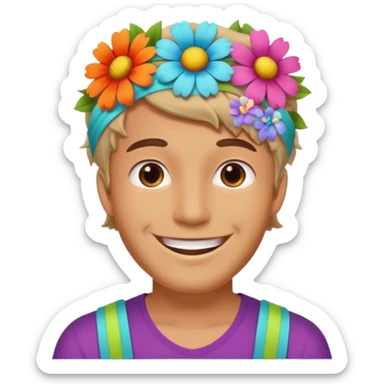 man with flower hair band  sticker
