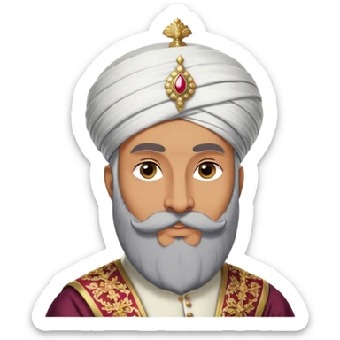​Cinematic Realistic Portrait of Suleiman the Magnificent, depicted as a regal Ottoman sultan adorned with a large, white, round, tall turban and a majestic grey beard, his commanding gaze bathed in warm, historic lighting that exudes timeless authority and grandeur, sticker