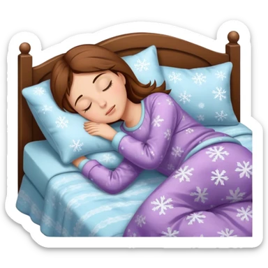 Immagine di una ragazza castana che dorme sul letto con pigiama invernale  sticker