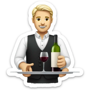 WAITER with tray and wine bottle sticker
