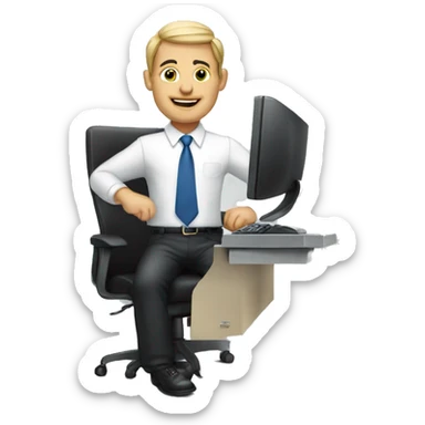 Male secretary with computer sticker