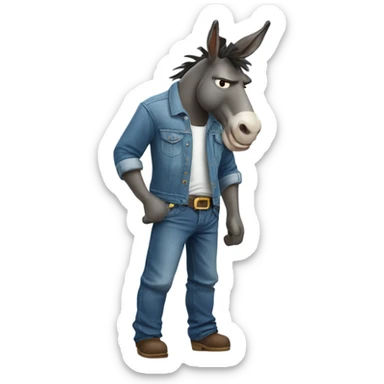 an angry donkey wearing jeans sticker