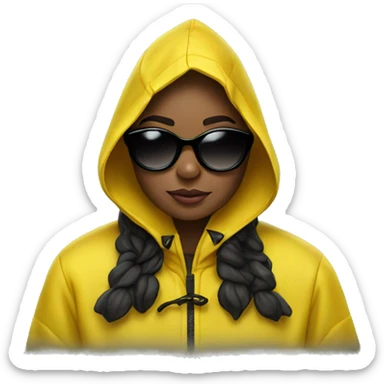 girl in yellow raincoat meme with black sunglasses sticker