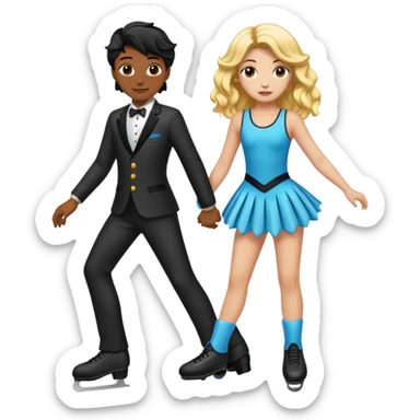 una patinadora con pelo negro largo y ondulado en las puntas con un mallot de color patinando en pareja sticker