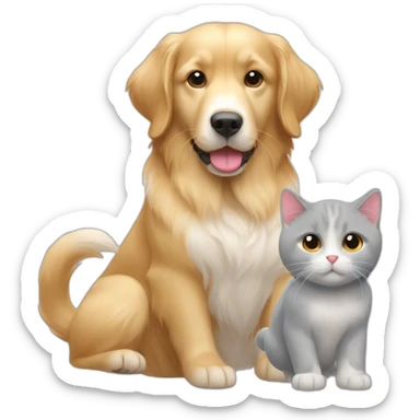 A Golden retriever, a white cat, and a gray cat in a red heart sticker