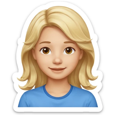 Happy blond girl with light weavy hair with a blue shirt but we can see only her face and neck and the top of the t shirt, no whole body sticker