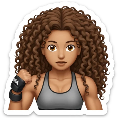 brown woman with long curly hair making MMA sticker