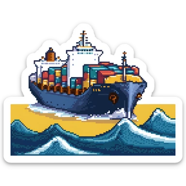 A large cargo ship on blue ocean waves sticker