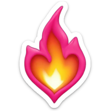 a flame behind red heart and pink hearts around sticker