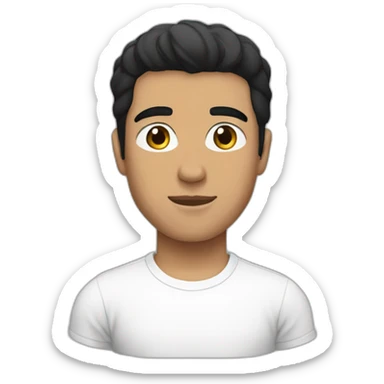 A person with black hair wearing a white T-shirt with Abdullah written on it sticker