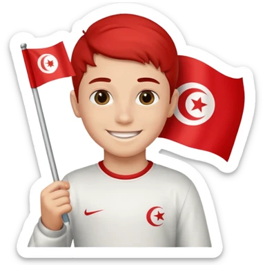 a boy holding tunisia flag sticker
