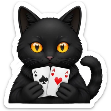 black cat shuffling cards sticker
