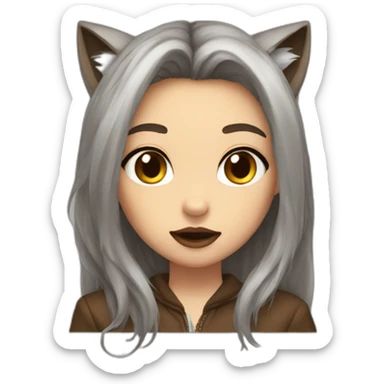  girl brown long hair lipstick wolf ears  sticker