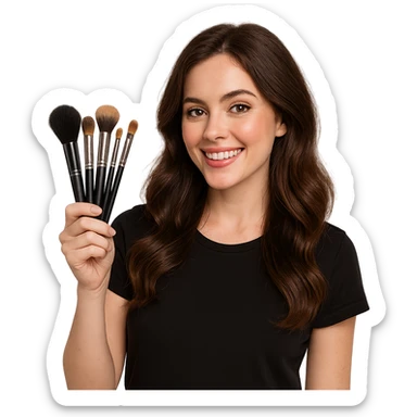 person holding makeup brushes, variation 4 sticker