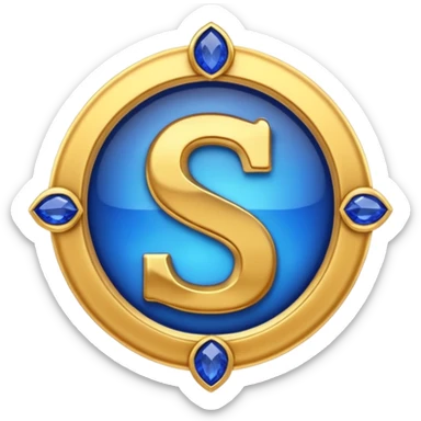 Create a custom emoji badge featuring a stylized letter “S”. Style it after the Challenger rank from League of Legends. Use gold & sapphire blue colors, radiant glow effects, and a majestic, high-prestige frame.
 sticker