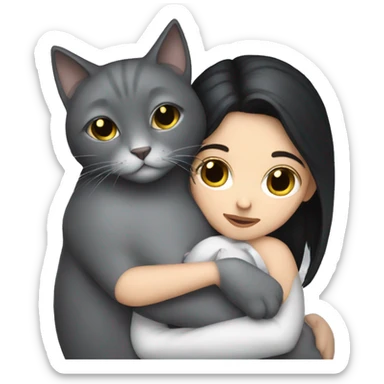White Girl dark hair cuddling with grey cat sticker