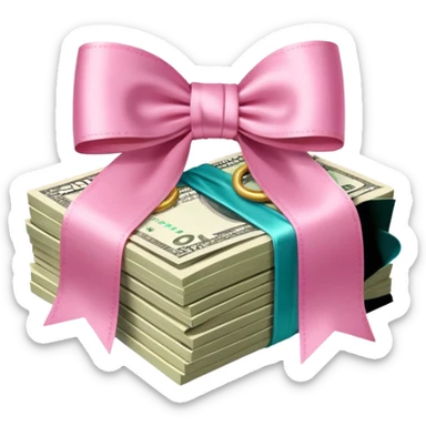 liasse de billet avec un noeud rose en satin sticker