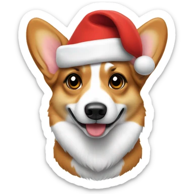 Tricolor corgi wearing a Santa hat sticker