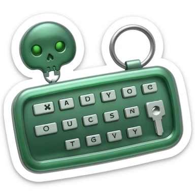 3D render of Swallowed Keys, X-Ray imaging aesthetic, translucent materials showing internal structure, stomach shape in greenish night-vision style with keys inside, medical scan style, emoji style, isolated on white background --v 6.0. sticker