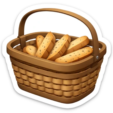 Create an emoji representing empty carbohydrate stores: depict a nearly empty bread basket with only a few crumbs left, overlaid by a fading low-battery symbol to signal depleted carb energy. sticker