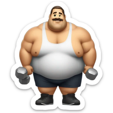 Big Fat man Portuguese with dumbbells burger sticker