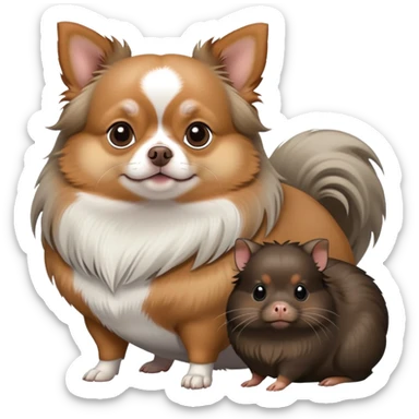 Light gray long haired Chihuahua, fat long haired short dog with brown face and fat brown and black guinea pig together  sticker