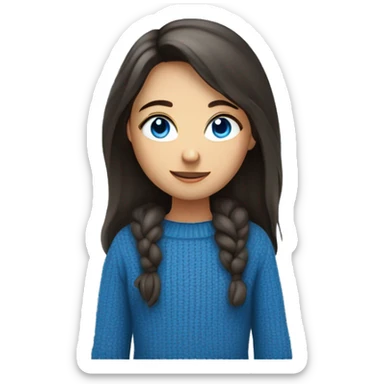 A girl with blue eyes, dark not long hair in a blue sweater. shoulder-length sticker