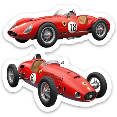  Hazy-blue Fenderless extended-wheelbase 1956 luxury racing Ferrari lowered powerful V-8 engined racing cycle car featuring advanced rugged 4 wheel independent suspension, power steering, disc brakes, small leather covered steering wheel, side mounted cowl exhaust  sticker