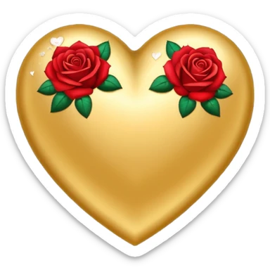 a golden heart sprinkled with red roses sticker