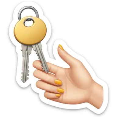 emoji de mano de mujer sujetando unas llaves con el fondo de un departamento sticker