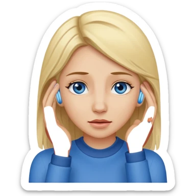 Blonde haired blue eyed woman scratching inner ear  sticker