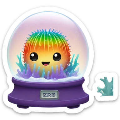 Kawaii rainbow sea urchin in an under the sea snow globe  sticker