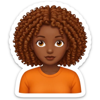 dark skinned woman with curly brown hair and orange shirt sticker