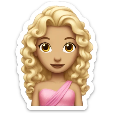 blonde princess with long curly hair and pink ballgown sticker
