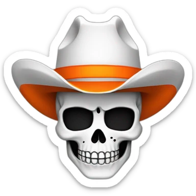 A skull faced cowboy with a bandanna orange black and white sticker